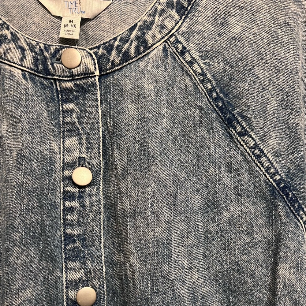 Time and Tru Women's Button Front Denim Mini Dress with Long Sleeves, Size M - Picture 11 of 14